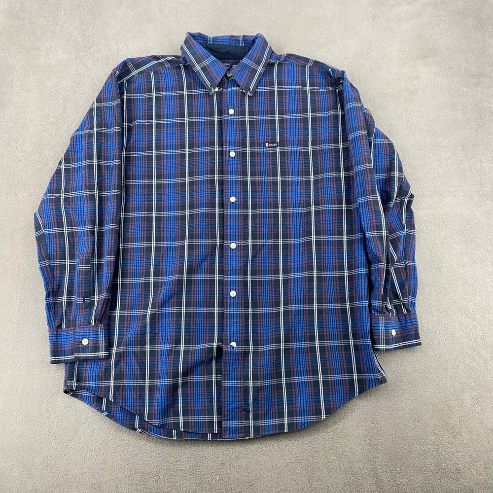Chaps Mens Large Blue Plaid Easy Care Long Sleeve Button Down Shirt 7404